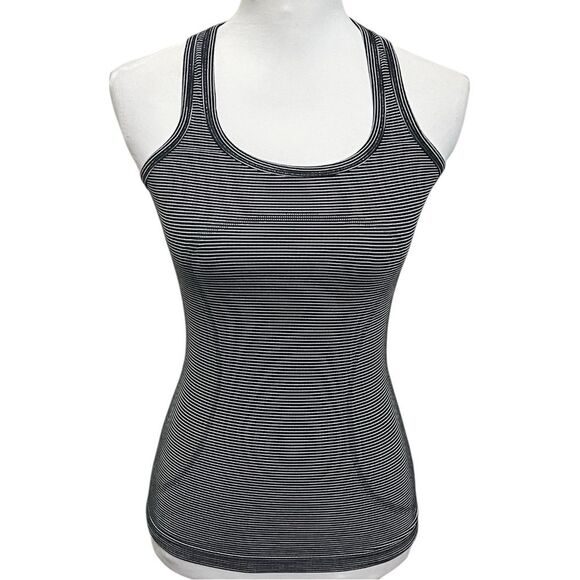 Lululemon Run Swiftly Tech Racerback Tank Stripe Black White Women’s Size 2 Gym - Picture 1 of 6
